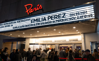 Exterior of The Paris Theater at night